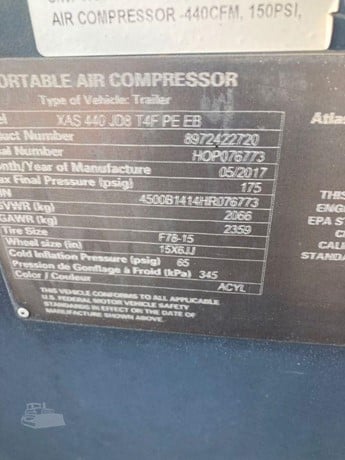 2017 Atlas Copco XAS440JD Compressor - Mobile for sale — view 2