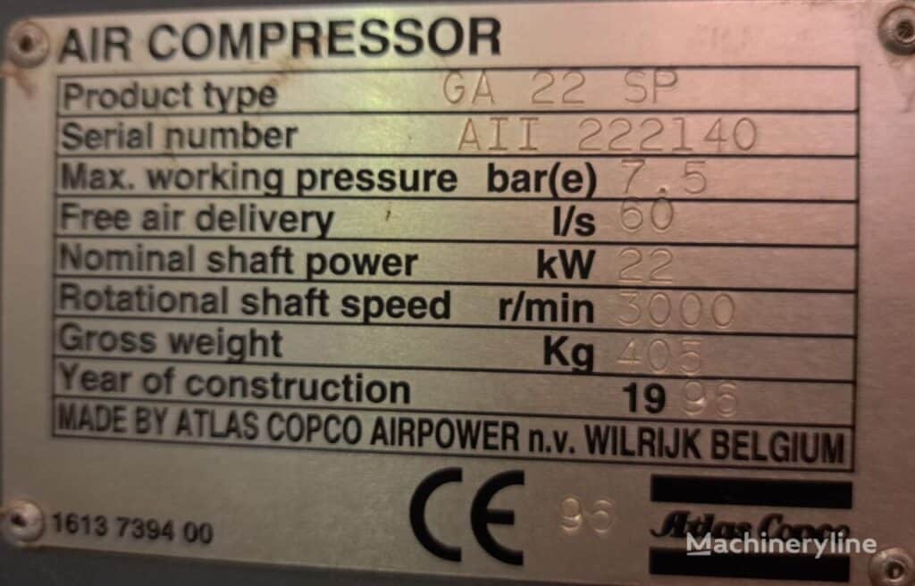 Atlas Copco GA 22 Compressor - Stationary for sale — view 4