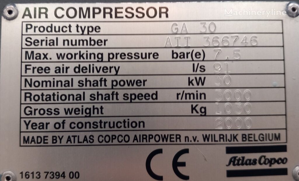 2000 Atlas Copco GA 30 FF Compressor - Stationary for sale — view 5