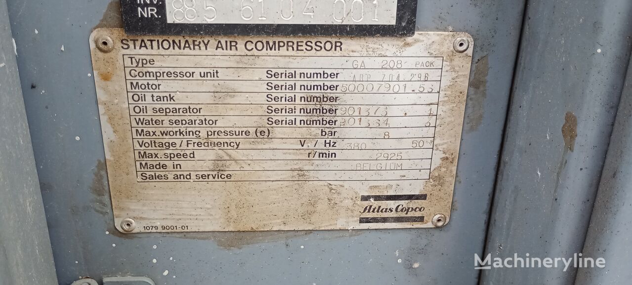2000 Atlas Copco GA208 Pack Compressor - Stationary for sale — view 2
