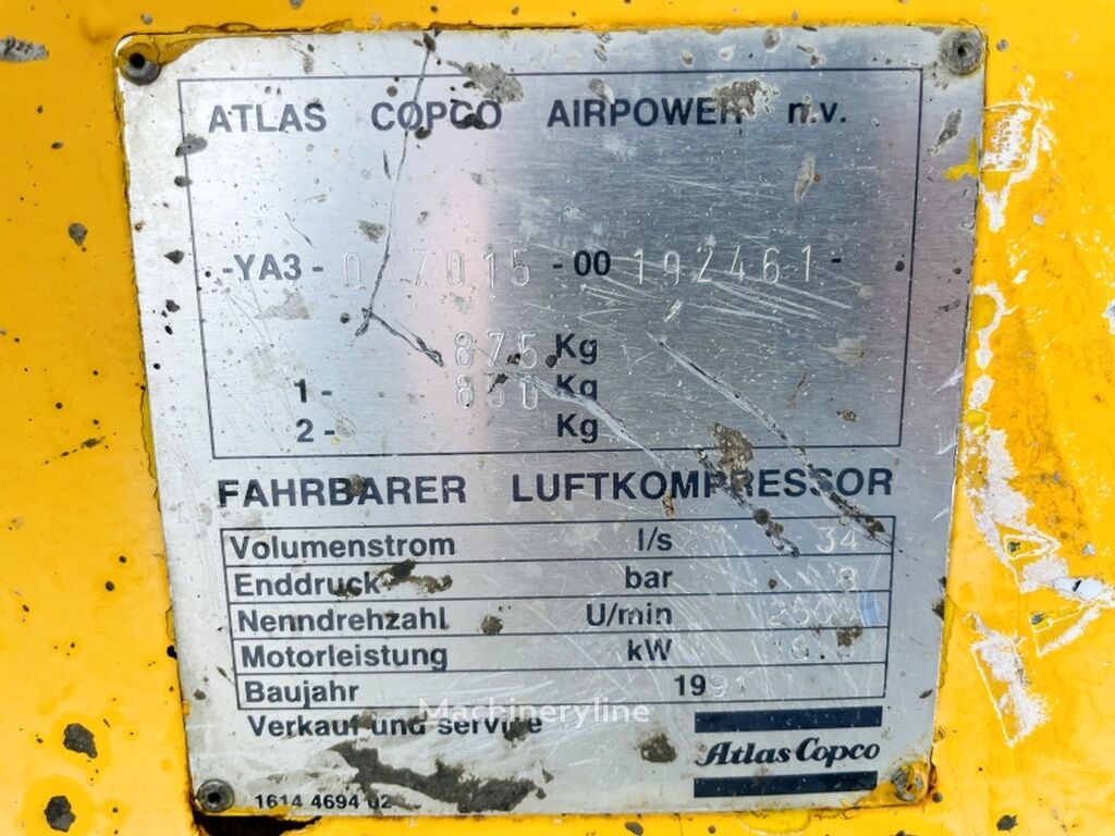 1991 Atlas Copco XAS35DD Compressor - Mobile for sale — view 3