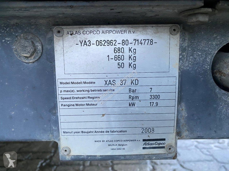 2011 Atlas Copco XAS 37 KD NVT Compressor - Mobile for sale — view 5