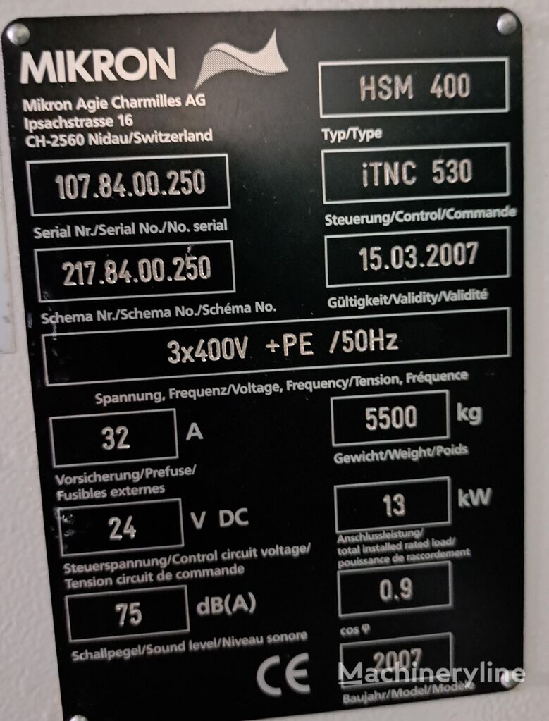 2007 Agie Charmilles Mikron HSM 400 Machining Center for sale — view 5