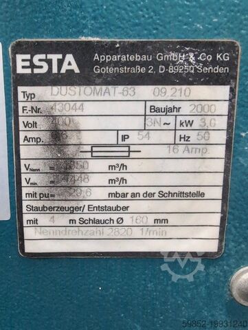 2000 Esta Dustomat 63 Dust Collector for sale — view 3