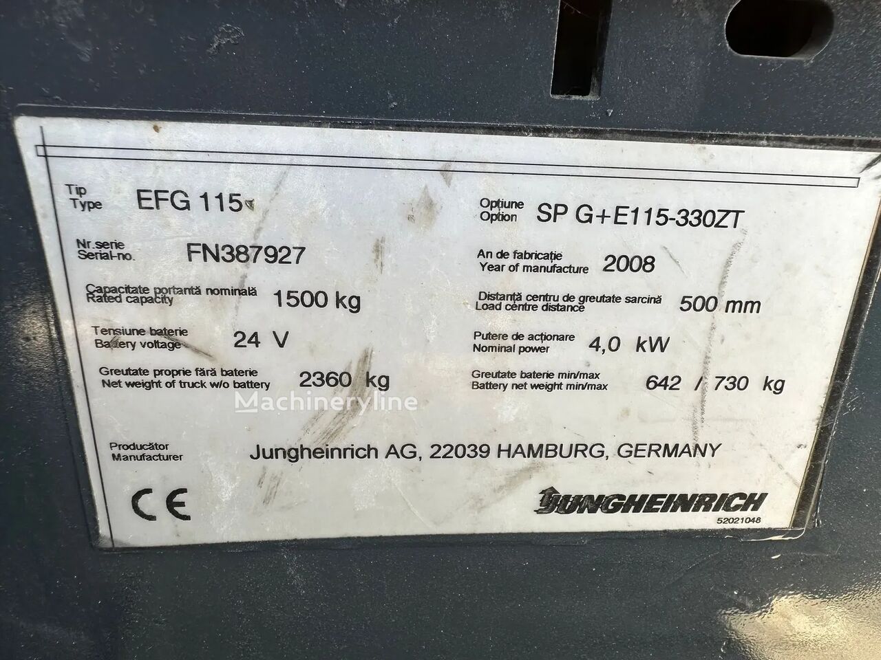 Jungheinrich EFG 115 Three-Wheel Forklift for sale — view 2