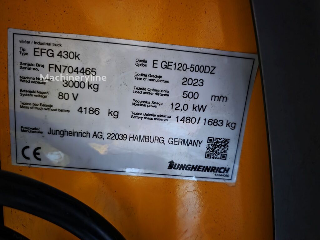 Jungheinrich EFG 430K DZ 50 Electric Forklift for sale — view 5