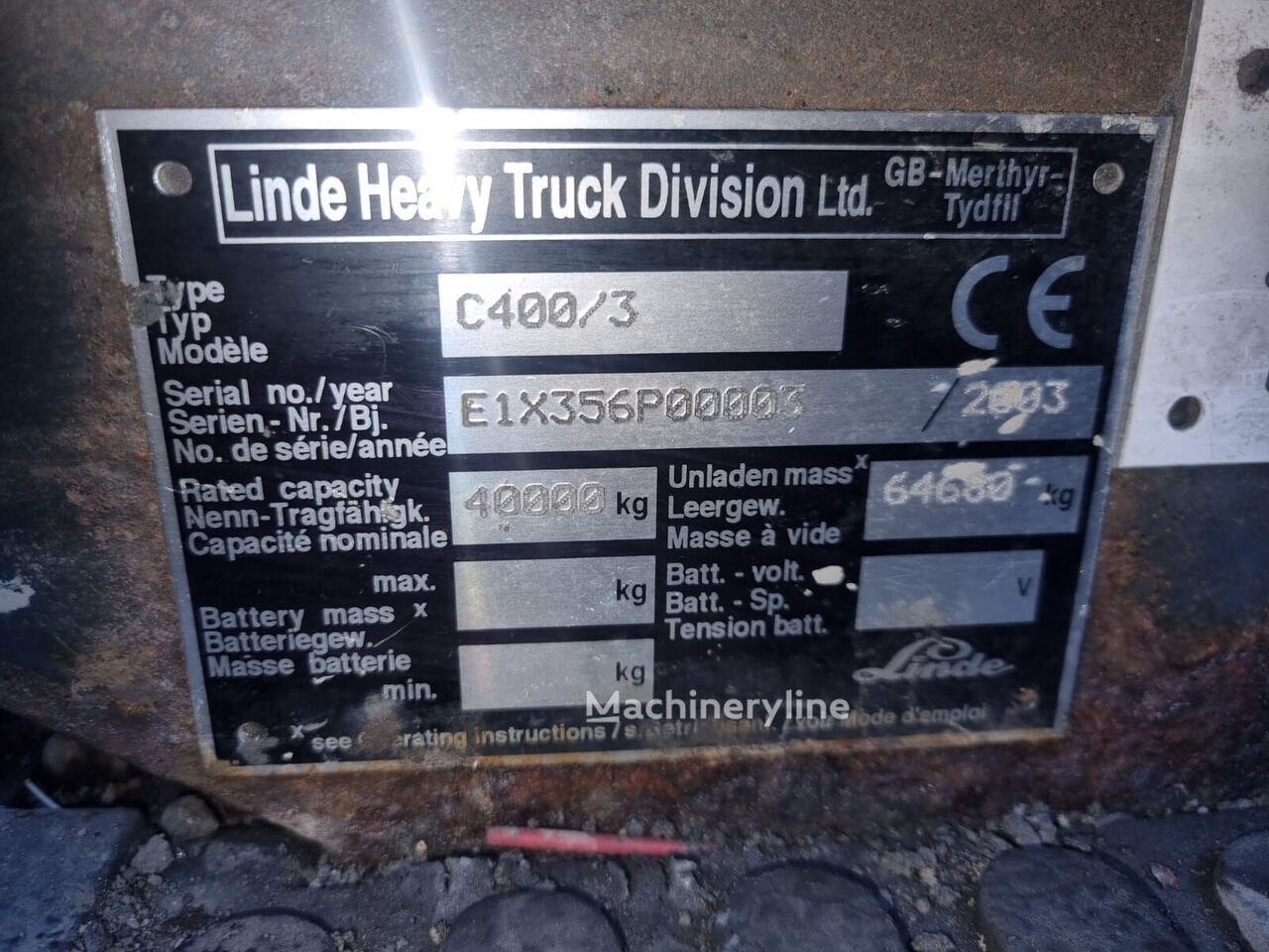 2003 Linde C400 35 Container Handler - Mast for sale — view 2