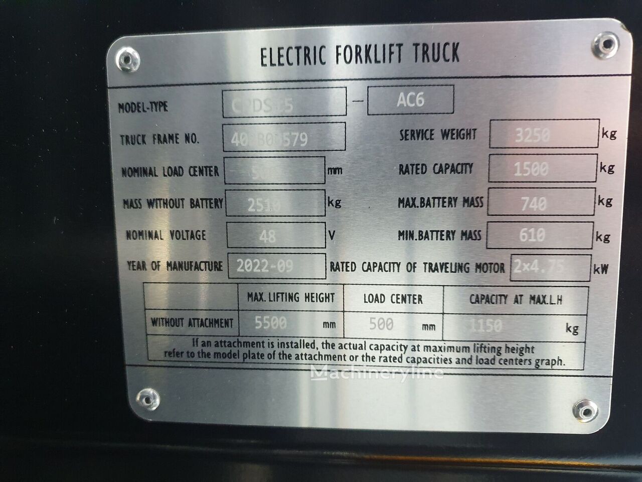 2022 MB Forklift CPDS15 AC6 Three-Wheel Forklift for sale — view 3