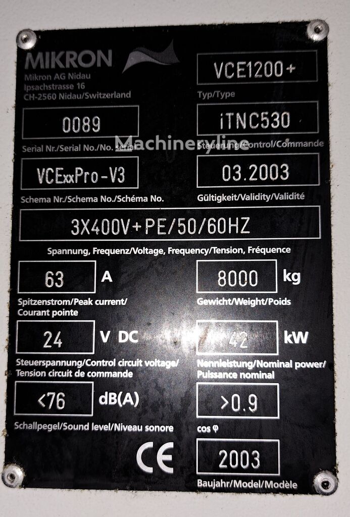 2003 Mikron VCE PRO V3 Machining Center for sale — view 4