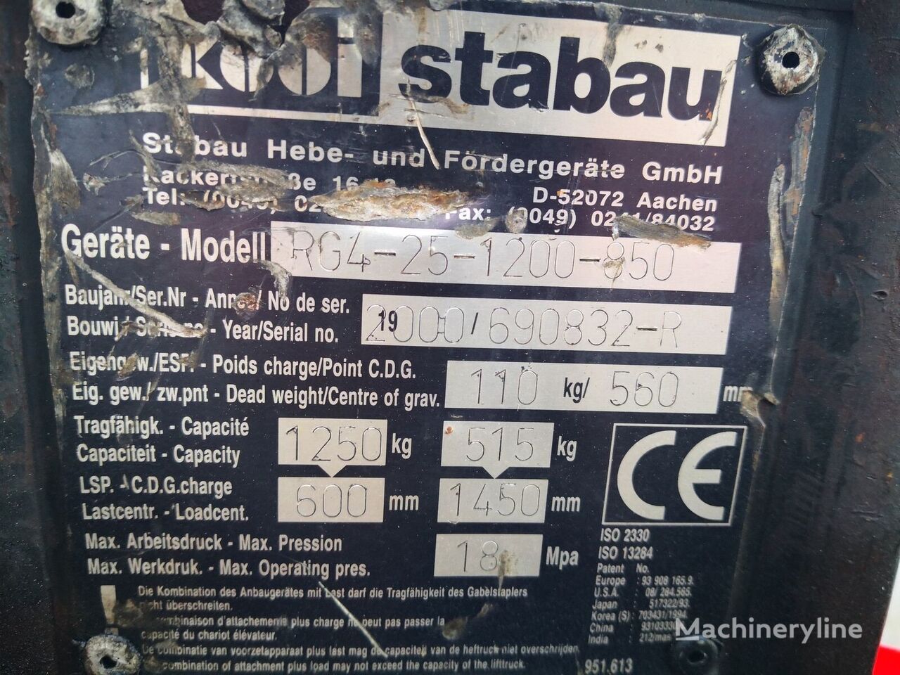2000 Stabau RG4-25-1200-85 Forklift Attachment for sale — view 3