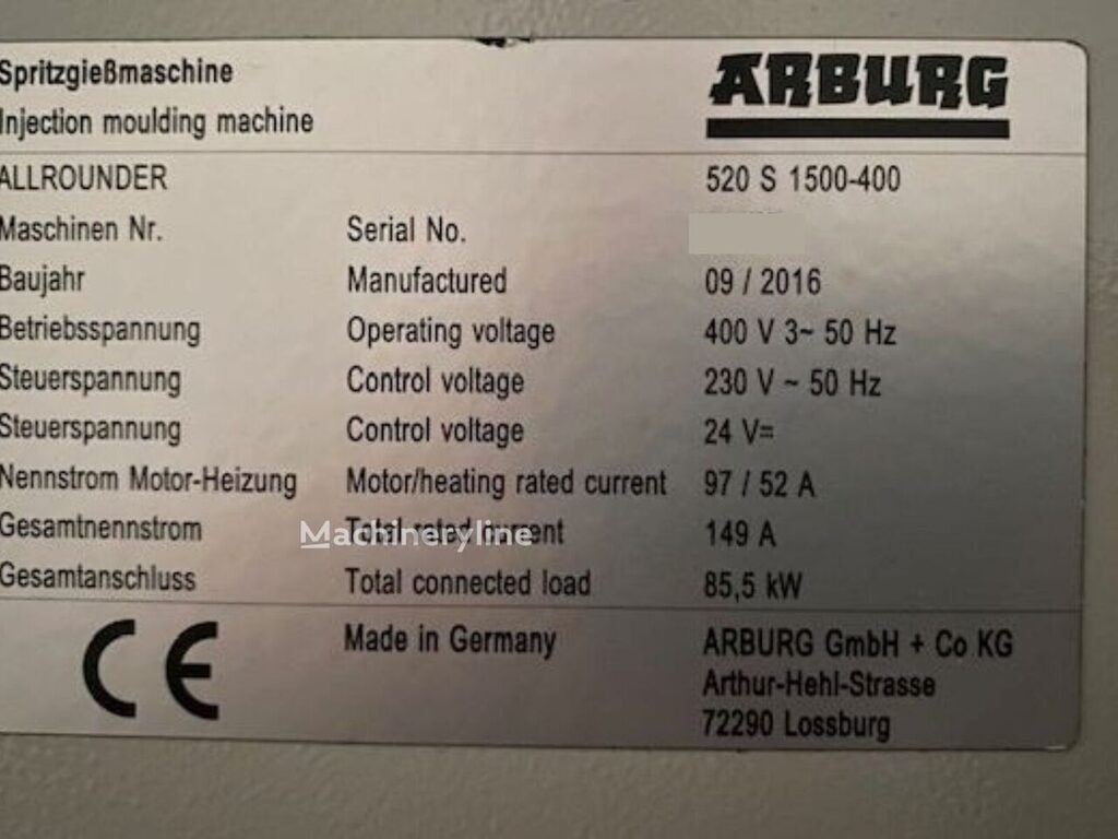 2016 Arburg 520S-1500-400 Injection Molding for sale — view 2