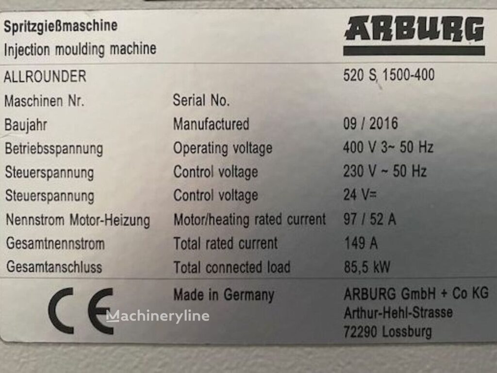 2016 Arburg 520S-1500-400 Injection Molding for sale — view 4
