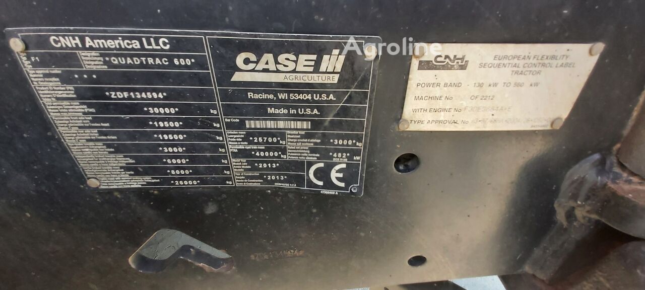 2012 Case IH Quadtrac 600 Tractor - Track for sale