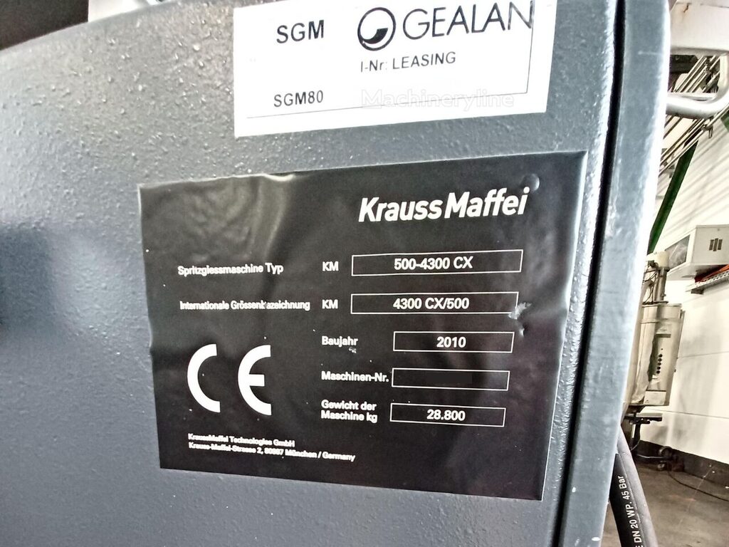 2010 Krauss Maffei 500-4300 CX Injection Molding for sale — view 2