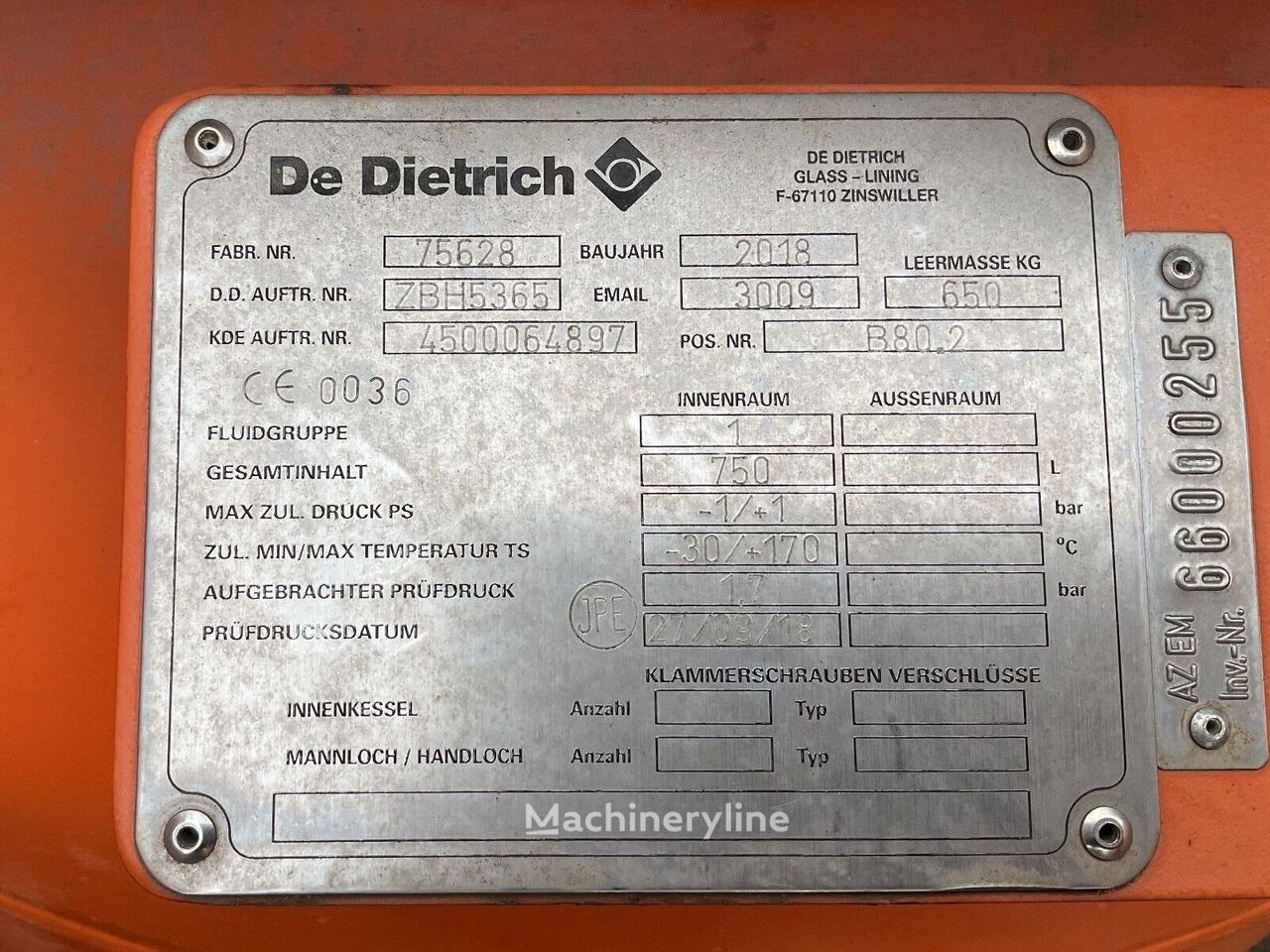 2018 DE Dietrich 750 L Glass LI Tank and Container for sale — view 3