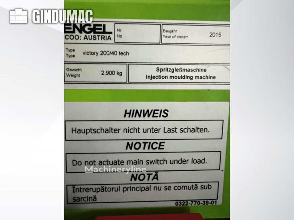2015 Engel Victory 200 40 Injection Molding for sale — view 2
