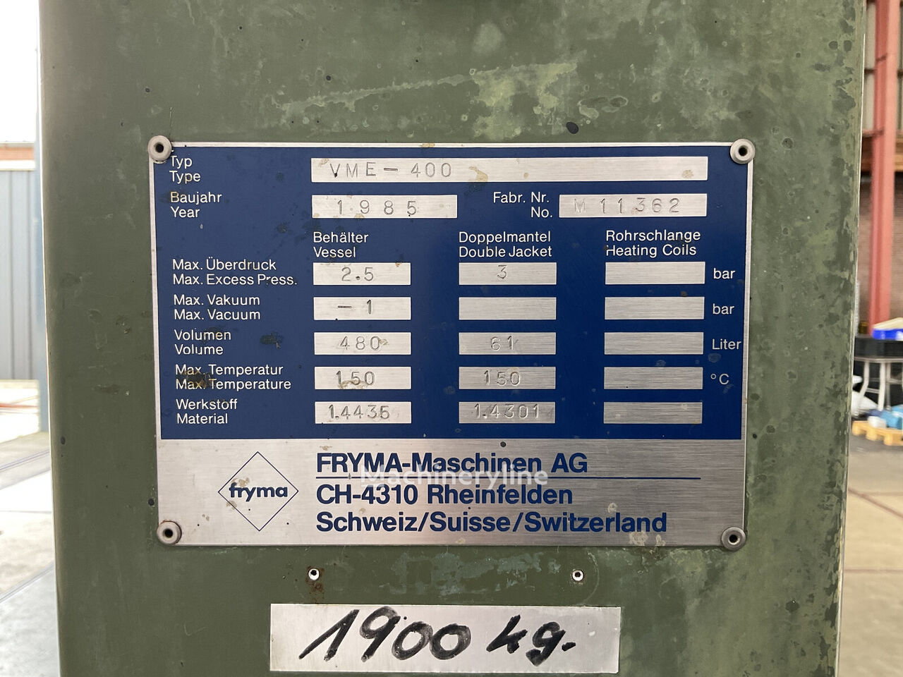 1985 Fryma VME 400 - Proc Mixer and Blender for sale — view 5