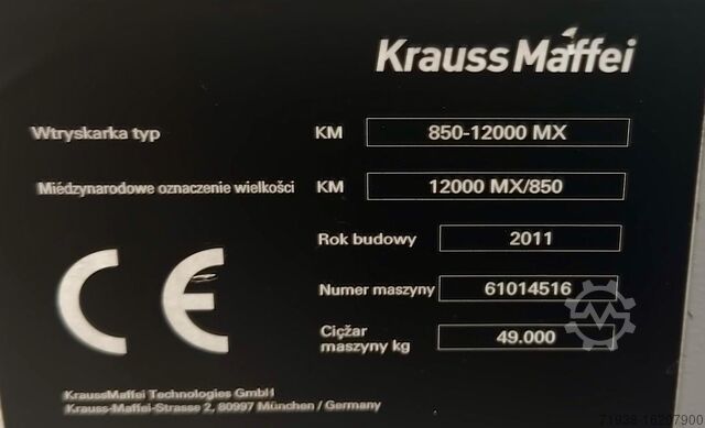 2011 Kraussmaffei KM 850-12000 M Injection Molding for sale — view 5
