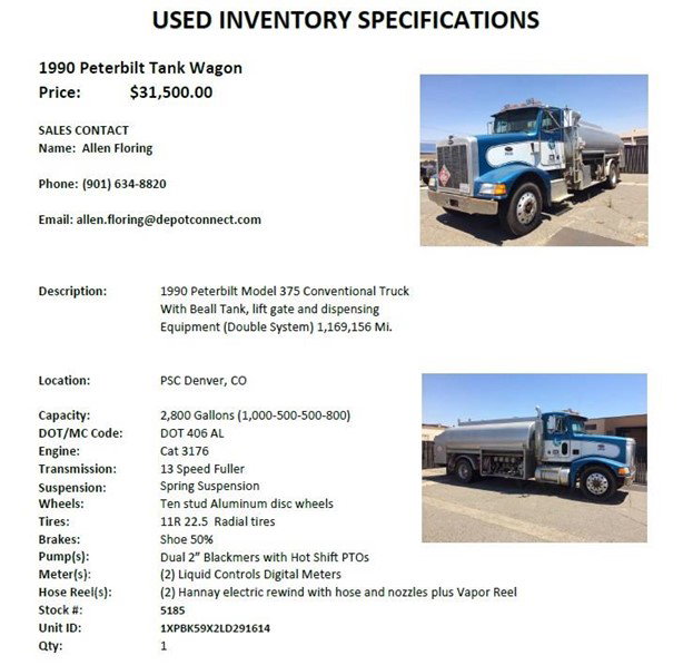 1990 Peterbilt 375 Tanker Truck - Fuel for sale — view 2