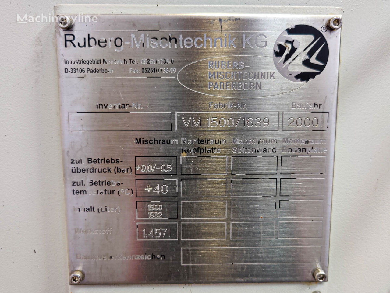 Ruberg-Mischtechnik KG VM1500 Ribbon blender Mixer Blender for sale — view 5